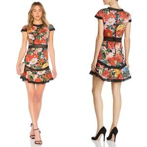Alice + Olivia Rapunzel Fit Flare Dress Blooming Garden Laser Cut Lace Floral 2
